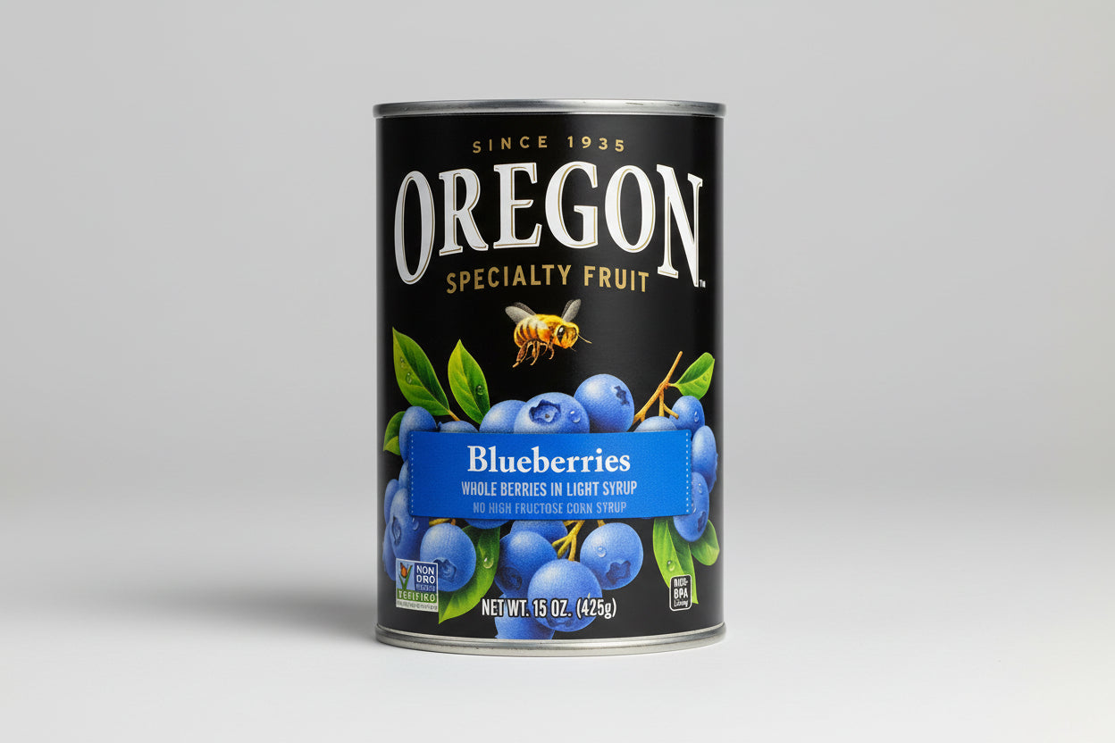 Oregon Fruit Blueberries in Light Syrup – Premium Baking Berries Made in Oregon | 15 oz Cans (1–8 Pack)
